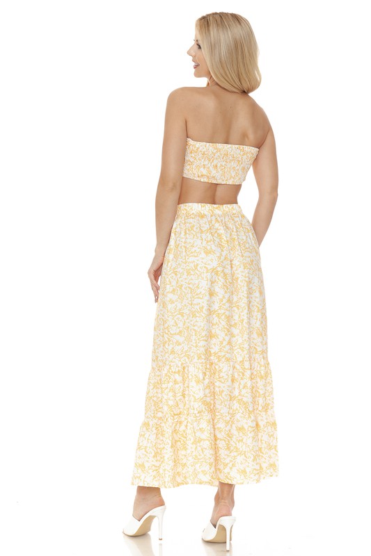 Women Floral Ankle Length Maxi Skirt Strapless Fitted Top Set Zarnesh