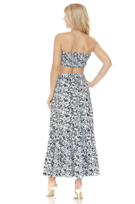 Women Floral Ankle Length Maxi Skirt Strapless Fitted Top Set Zarnesh