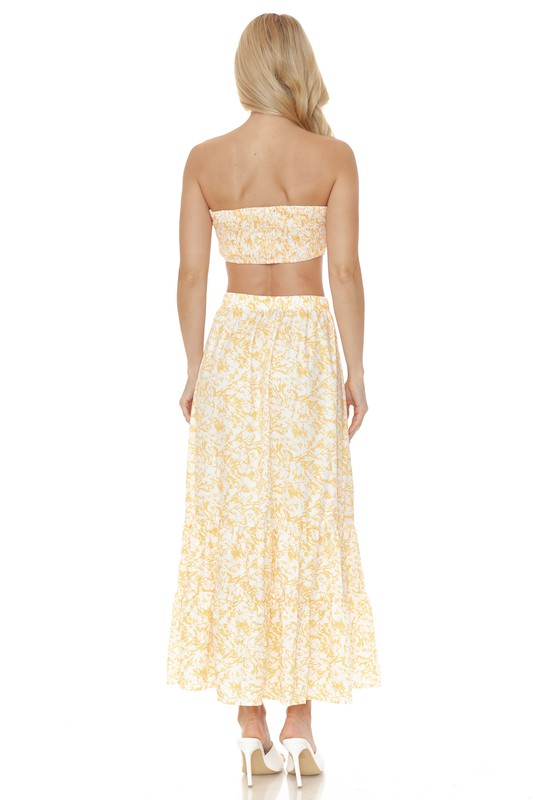 Women Floral Ankle Length Maxi Skirt Strapless Fitted Top Set Zarnesh