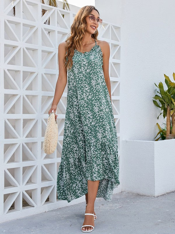 Women Floral Tied Back Round Neckline Sleeveless Ditsy Dress | Zarnesh