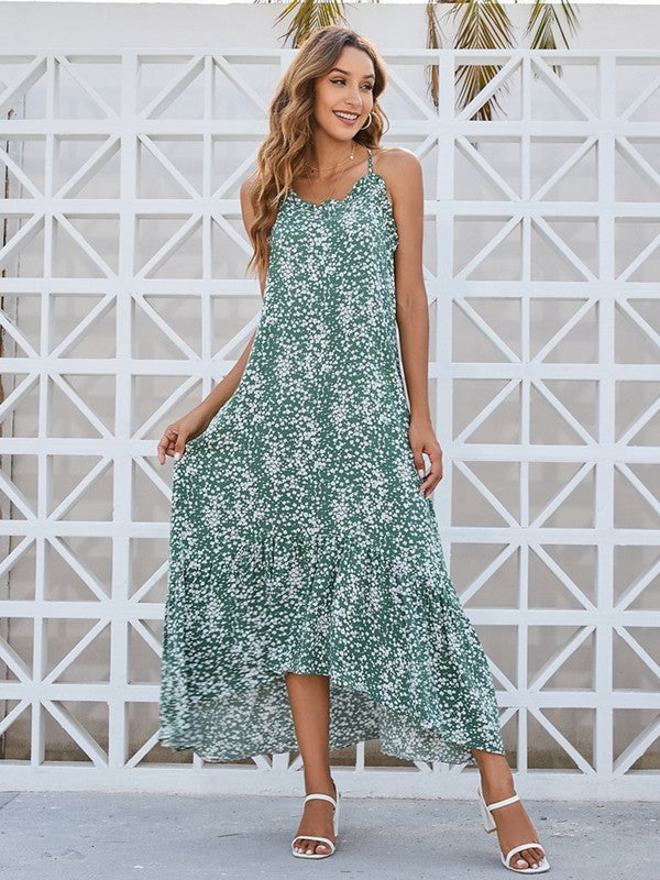 Women Floral Tied Back Round Neckline Sleeveless Ditsy Dress | Zarnesh