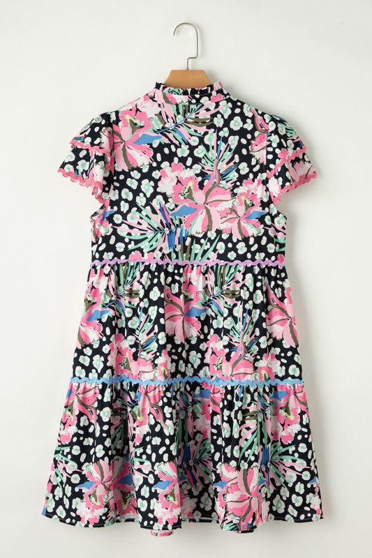 Women Floral Tiered Short Sleeve Above Knee Mini Dress | Zarnesh