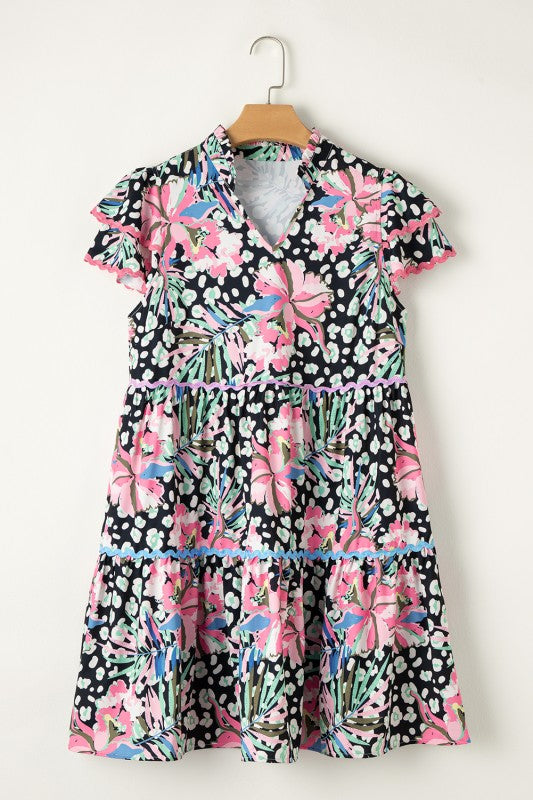 Women Floral Tiered Short Sleeve Above Knee Mini Dress | Zarnesh