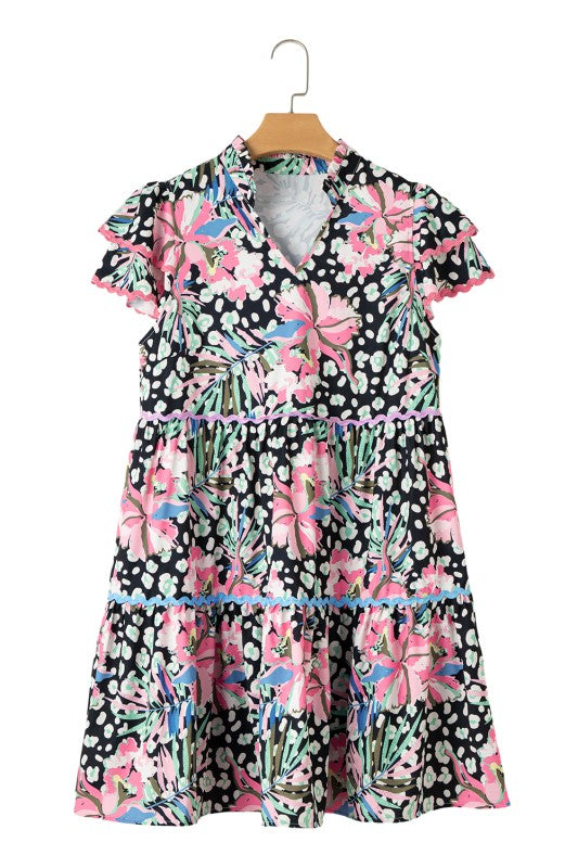 Women Floral Tiered Short Sleeve Above Knee Mini Dress | Zarnesh