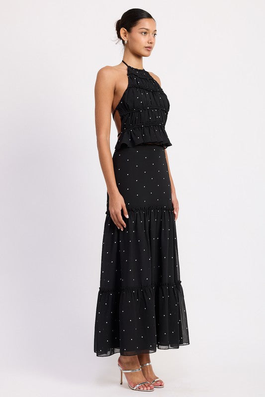 Women Flowy Tiered Ruffle Polka Dot Midi Length Skirt Zarnesh