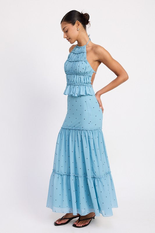 Women Flowy Tiered Ruffle Polka Dot Midi Length Skirt Zarnesh