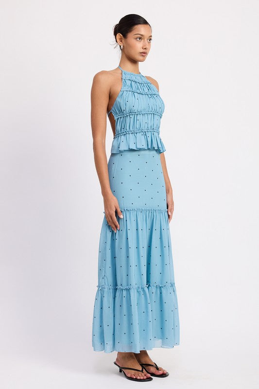 Women Flowy Tiered Ruffle Polka Dot Midi Length Skirt Zarnesh