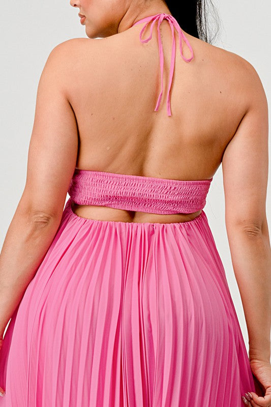 Women’s Flowy Pink Pleated Halter Strapless Maxi Dress | Zarnesh
