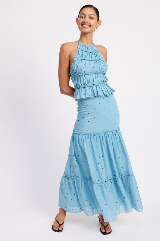 Women Flowy Tiered Ruffle Polka Dot Midi Length Skirt Zarnesh