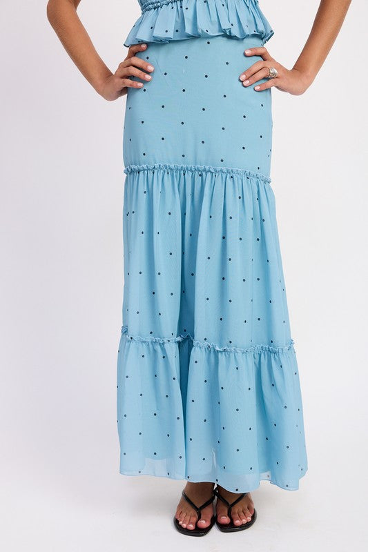 Women Flowy Tiered Ruffle Polka Dot Midi Length Skirt Zarnesh