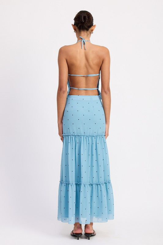 Women Flowy Tiered Ruffle Polka Dot Midi Length Skirt Zarnesh