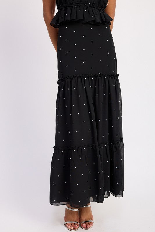 Women Flowy Tiered Ruffle Polka Dot Midi Length Skirt Zarnesh