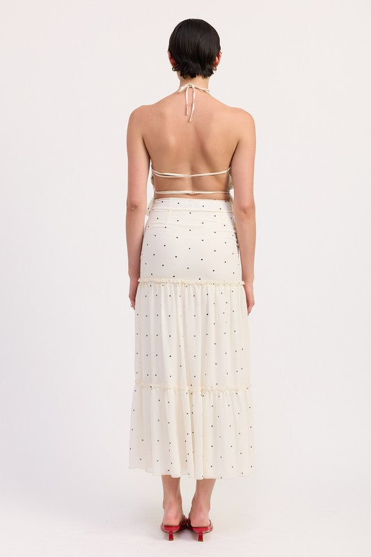 Women Flowy Tiered Ruffle Polka Dot Midi Length Skirt Zarnesh