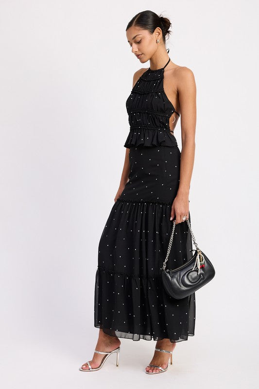Women Flowy Tiered Ruffle Polka Dot Midi Length Skirt Zarnesh