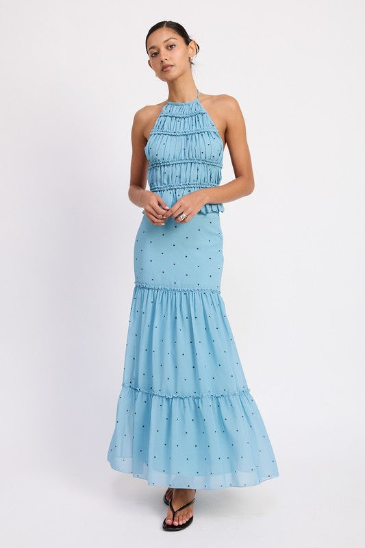 Women Flowy Tiered Ruffle Polka Dot Midi Length Skirt Zarnesh