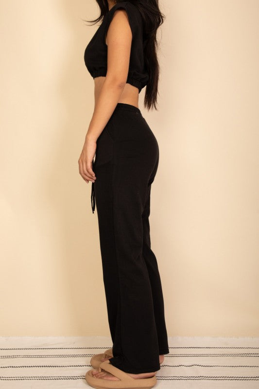 Women French Terry Crop Top Wide Leg Pants Set | Zarnesh