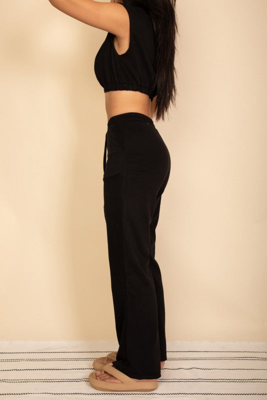 Women French Terry Crop Top Wide Leg Pants Set | Zarnesh