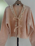 Women’s Front Tie Dropped Shoulder Ruffled Trim Cardigan | Zarnesh