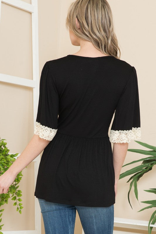 Women Front Wrap Lace Detailed Short Sleeve Tunic Top Zarnesh