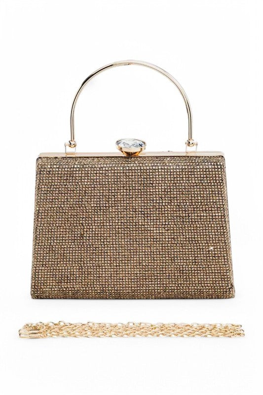 Women Full Stone Top Handle Convertible Box Clutch Zarnesh