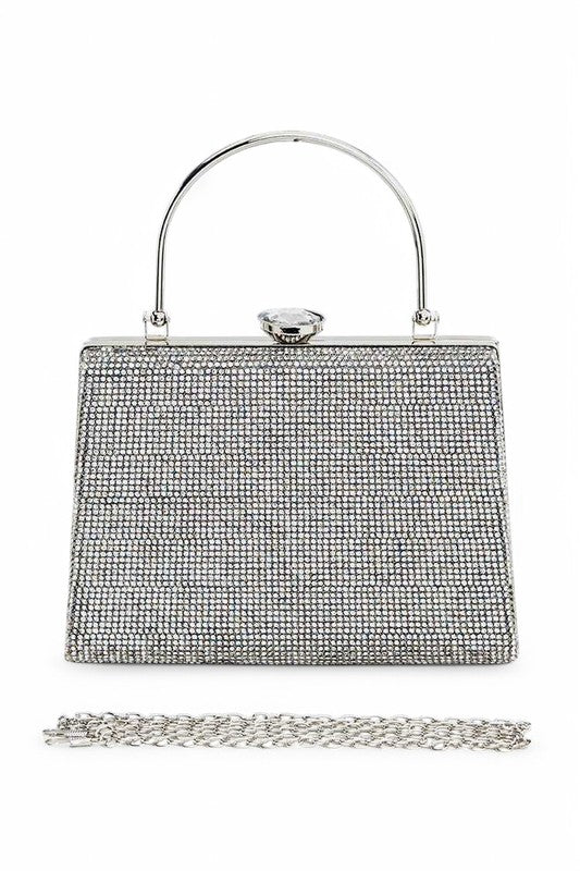 Women Full Stone Top Handle Convertible Box Clutch Zarnesh