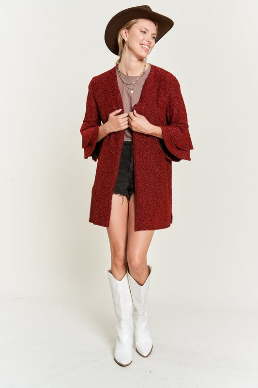 Women's Glitter Bell Sleeve Open Front Kimono Cardigan | Zarnesh