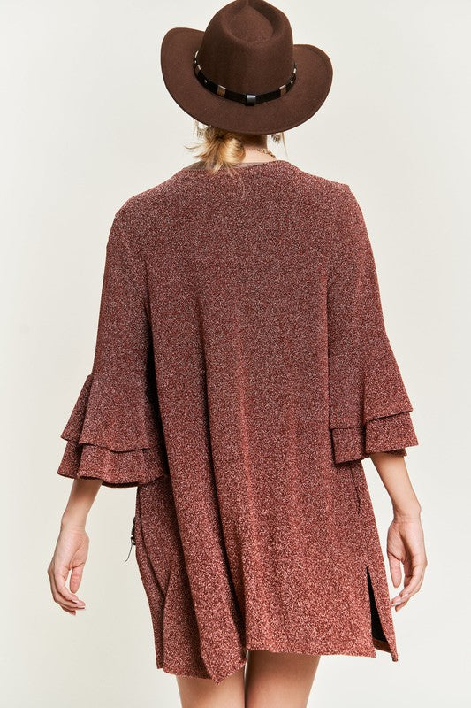 Women's Glitter Bell Sleeve Open Front Kimono Cardigan | Zarnesh