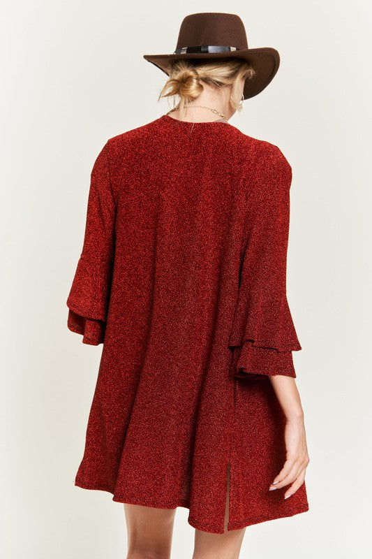 Women's Glitter Bell Sleeve Open Front Kimono Cardigan | Zarnesh