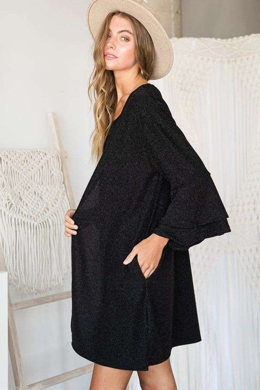 Women's Glitter Bell Sleeve Open Front Kimono Cardigan | Zarnesh