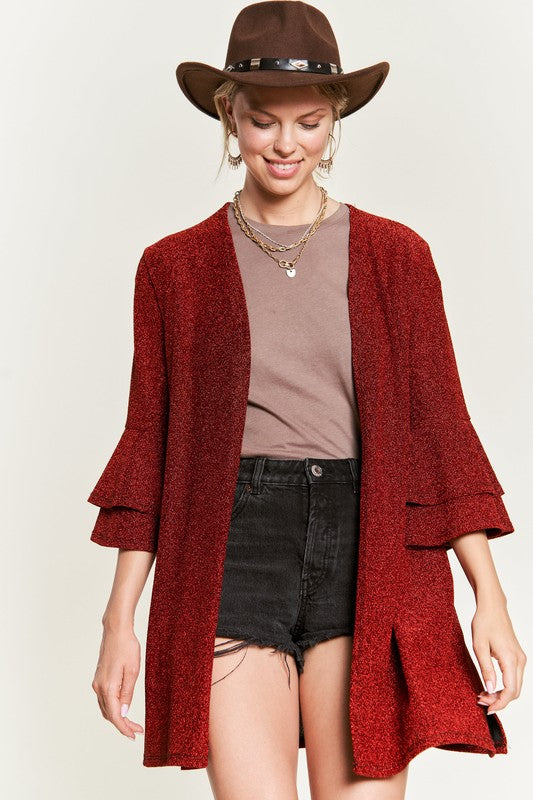 Women's Glitter Bell Sleeve Open Front Kimono Cardigan | Zarnesh