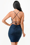 Women Glittered Back Lace Up Short Dress with Waist Shirring Zarnesh