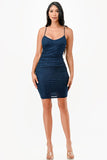 Women Glittered Back Lace Up Short Dress with Waist Shirring Zarnesh