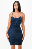 Women Glittered Back Lace Up Short Dress with Waist Shirring Zarnesh