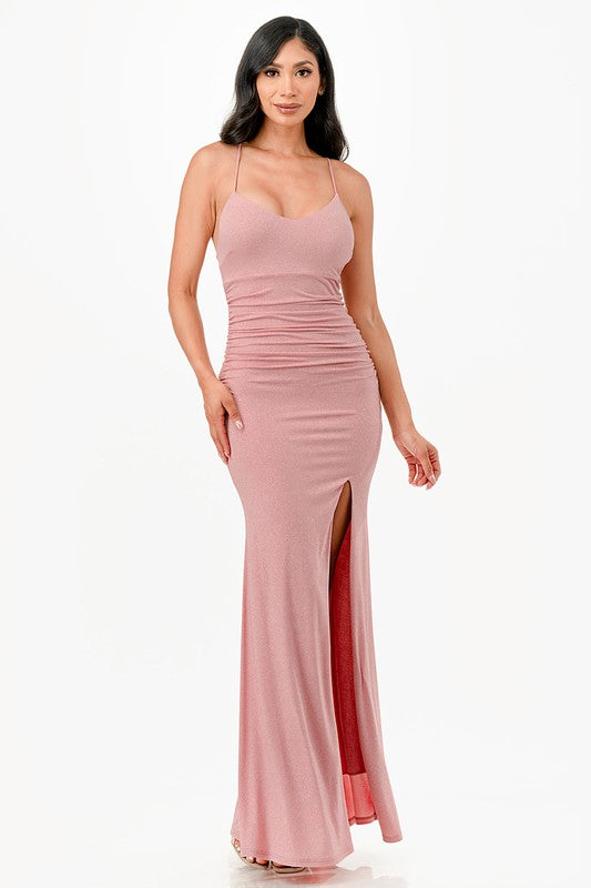 Women Glittered Mermaid Dress Sleeveless Lace Up Back Slit Zarnesh