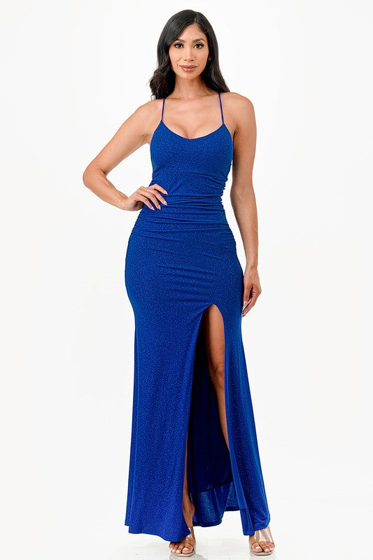 Women Glittered Mermaid Dress Sleeveless Lace Up Back Slit Zarnesh