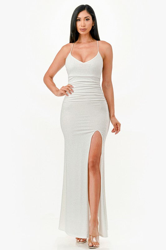 Women Glittered Mermaid Dress Sleeveless Lace Up Back Slit Zarnesh