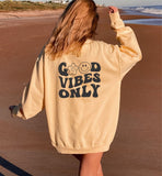 Women Good Vibes Only Smiley Face Print Comfort Sweatshirt Zarnesh