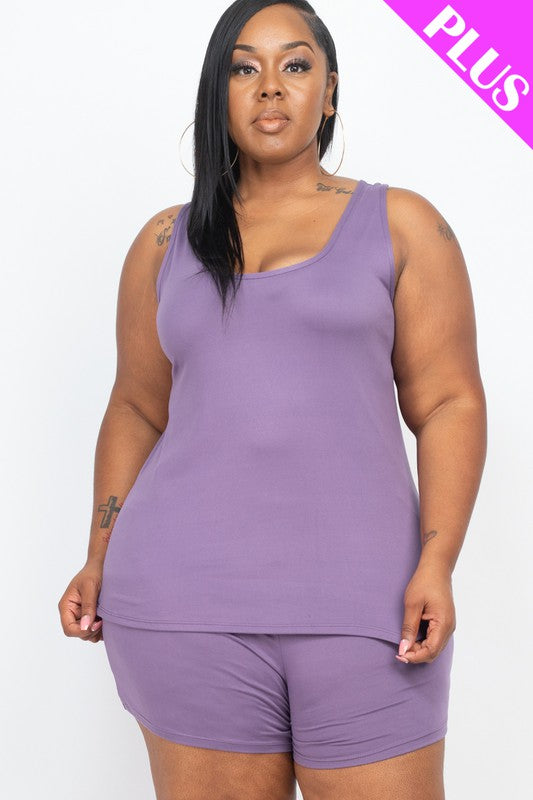 Women Plus Scoop Neck Comfy Tank Top Shorts Set | Zarnesh