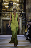 Women Gold Zipper Bisa V Neckline Maxi Dress Zarnesh