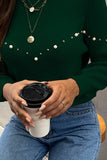 Women Green Stand Collar Essence Pearls Beaded Sweater Zarnesh