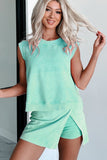 Women Summer 2 Pieces Cotton Tank Top Lined Split Skirt Set Zarnesh