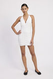 Women Halter Neck Deep V Cut Open Back Tie Mini Lace Dress Zarnesh
