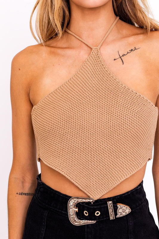Women Halter Sleeveless Criss Cross Crochet Knit Top | Zarnesh