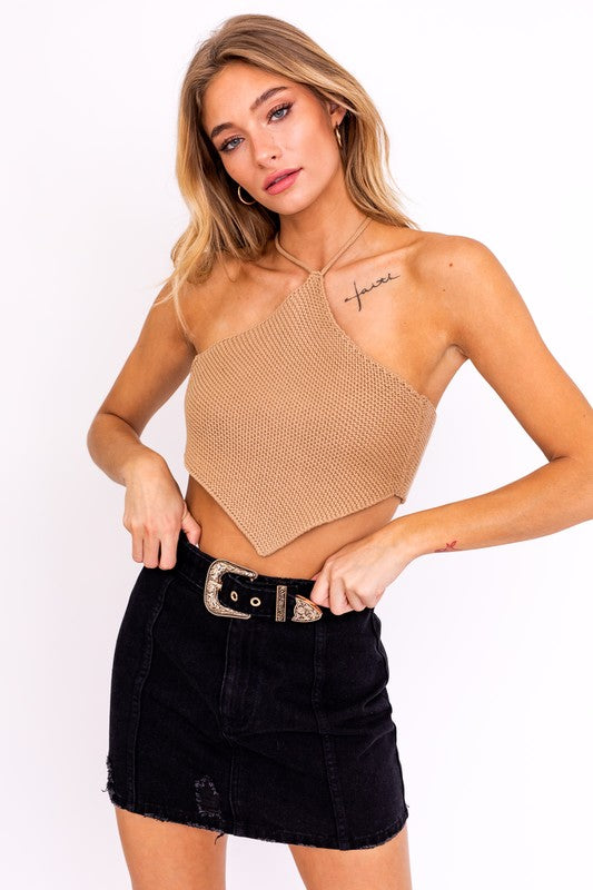 Women Halter Sleeveless Criss Cross Crochet Knit Top | Zarnesh