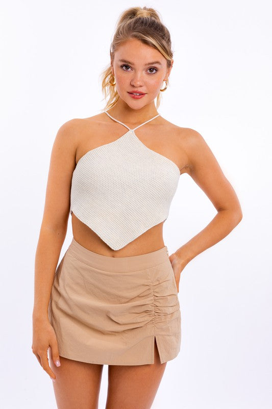 Women Halter Sleeveless Criss Cross Crochet Knit Top | Zarnesh
