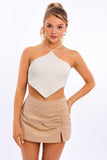 Women Halter Sleeveless Criss Cross Crochet Knit Top | Zarnesh