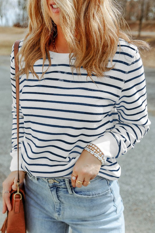 Women’s Hannah Striped Print Ribbed Trim Long Sleeve Top | Zarnesh