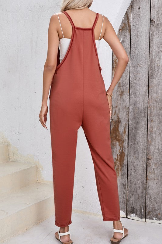 Women Harem Pants Sleeveless Side Pockets V Neck Jumpsuit Zarnesh