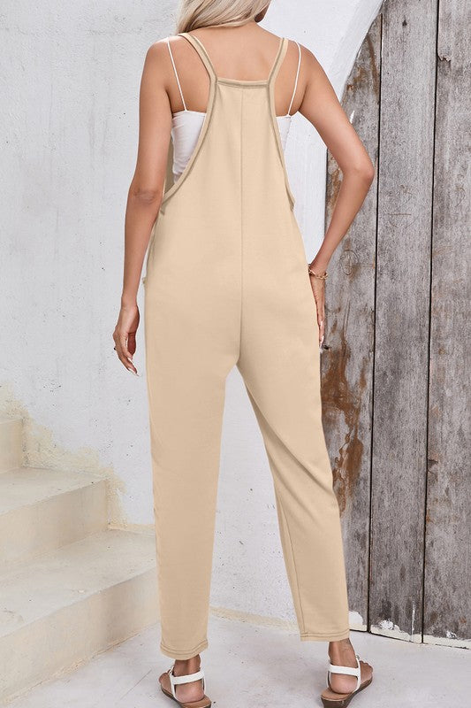 Women Harem Pants Sleeveless Side Pockets V Neck Jumpsuit Zarnesh