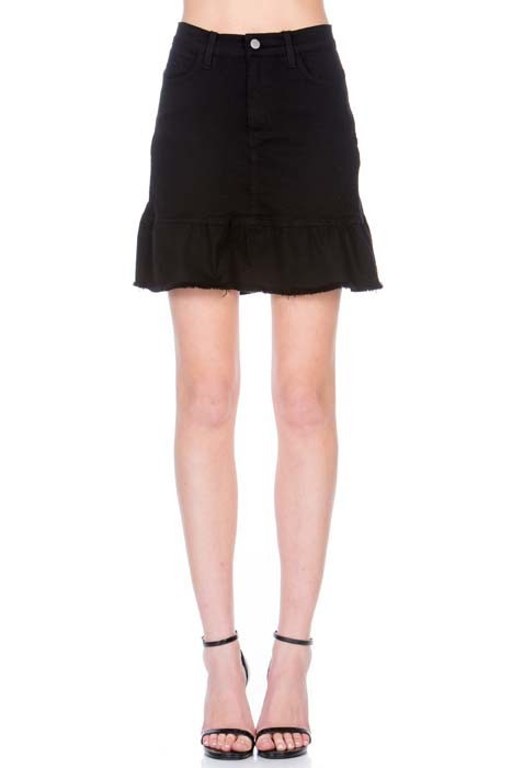 Women High Waist Five Pocket A Line Ruffle Hem Denim Skirt Zarnesh